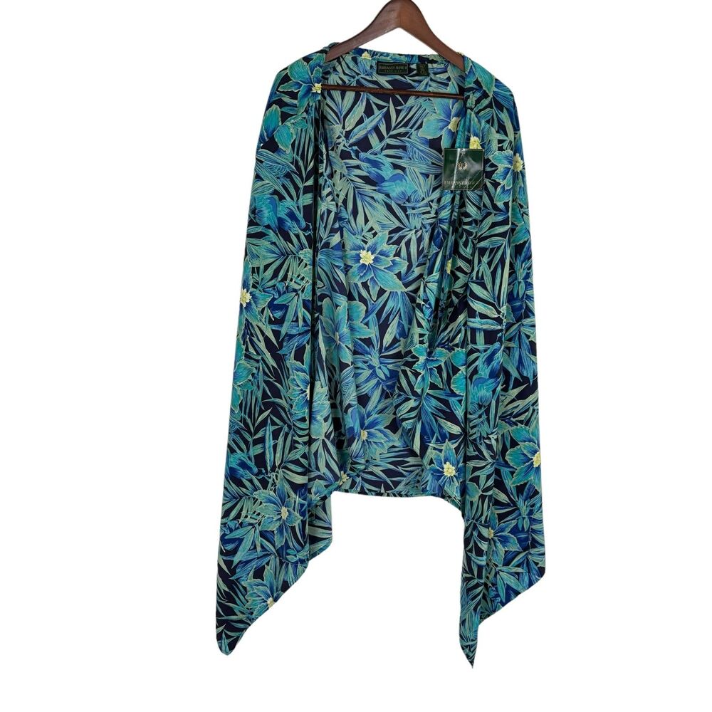 NWT Embassy Row II Pure Silk Blue Green Floral Resort Swim Cover Paradise